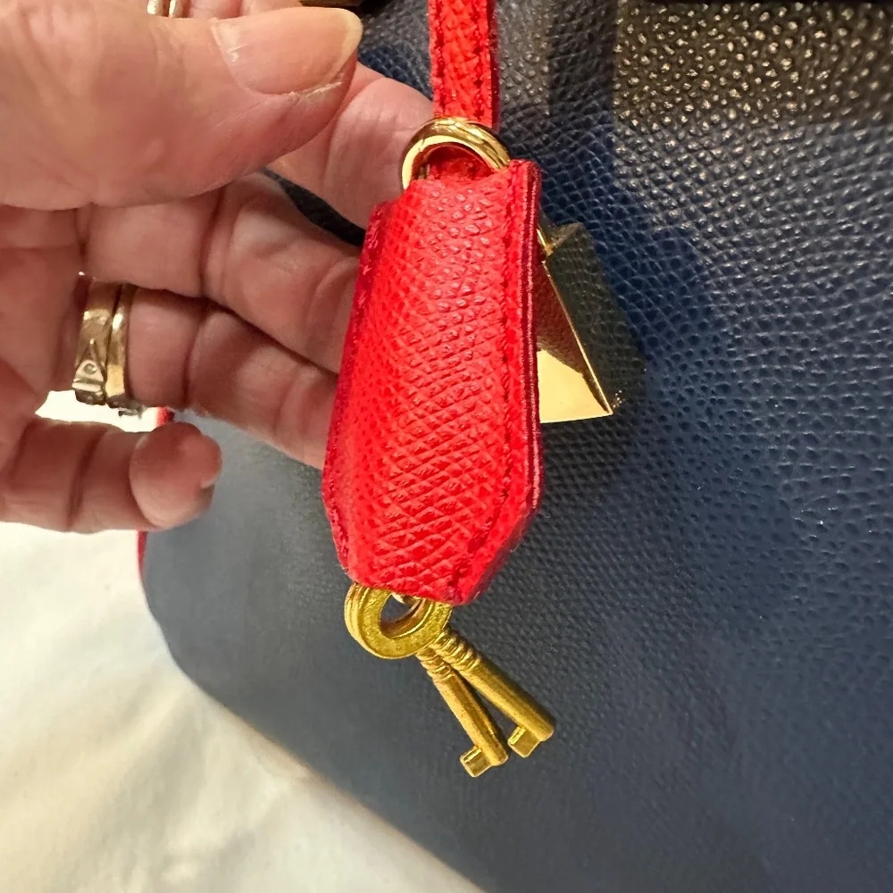 Angelo Carbotti Italian leather satchel handbag Red Gold Blue Crossbody 35cm - Picture 8 of 14